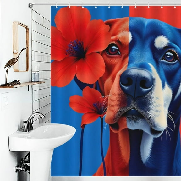 Dog Print Shower Curtain Art Style Bathroom Decor Shower Curtain with 12 Hooks,66inx72in
