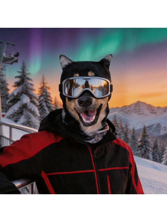 Dog Print Ski Hood, Novelty Animal Face Cover, Warm Stretchy Winter Balaclava for Sports and Riding