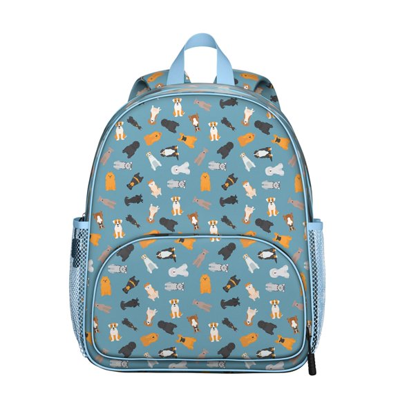 Dog Print Student Backpack – Cute Puppy Paw Pattern with Cartoon Bone and Tail Design, Artistic Watercolor Style for School