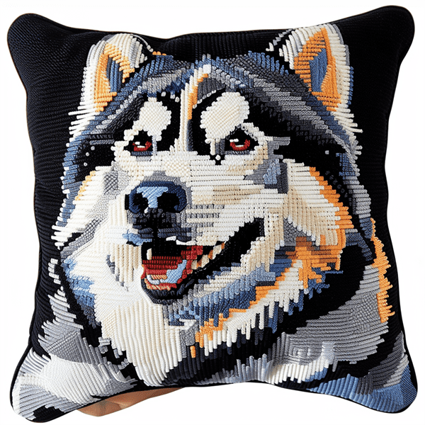 Dog Printed Cross Stitch Pillow Case Kits , 45X45cm , DIY Needlepoint Handmade Embroidery Kit Home Decoration for Bedroom Sofa (11 Count)