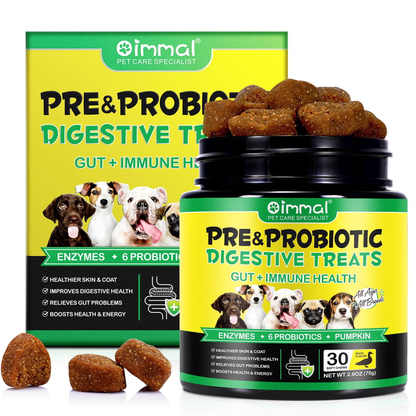 Dog Probiotics Digestive Soft Chews for Dogs by Oimmal, Gut Health