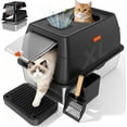 thumbnail image 1 of Dog Proof Front Entry Top Exit, High Sided Enclosed Metal Cat Litter Pan, Extra Large Stainless Steel Litter Box with Lid, Includes Scoop & Step, Odor Control Easy Clean Leak Proof, 1 of 9
