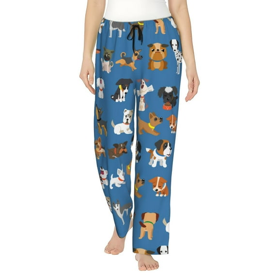 Dog Pugs Dachshund Women's Comfy Pajama Pants With Pockets,Soft Stretch Drawstring Lounge Pants, Soft Casual Wide Leg Pjs Sleep Bottoms Medium