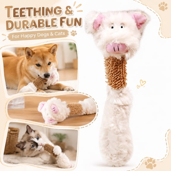 Dog Pull Toys, Stuffed Dog Toys Alternative Pig Design, Washable Chew Toys, Squeaker Pet Toys, 14X4.5 in Fuzzy Plush Pig Molar Grinding Toys, Reinforced Stitching for Tough Tug