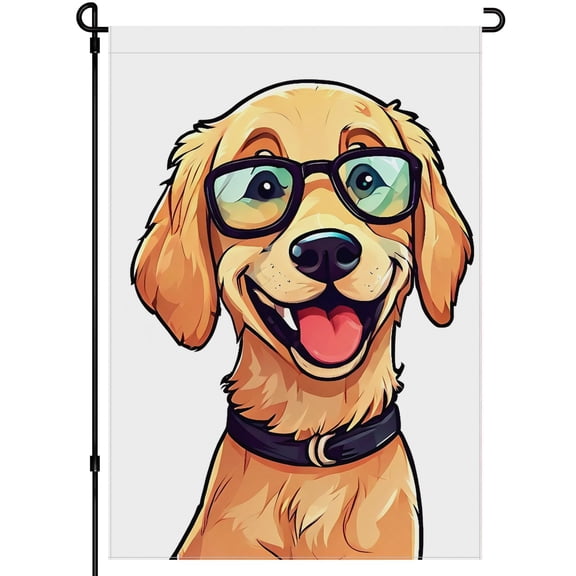 Dog Puppy Double Colored Flags Deco for Balcony Farmhouse, Happy Smile Golden Retriever Durable Outdoor Garden Flag, 28x40 Inch, Washable Colorful Cartoon Puppy Stickers Cute Dog Face Porch Flag