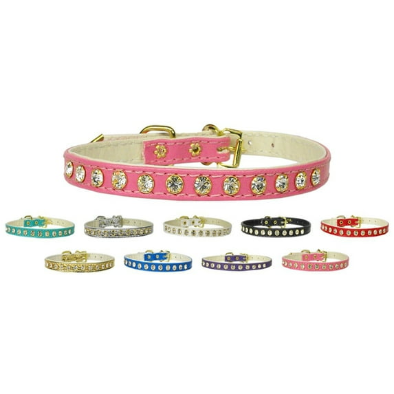 Gold Flower Widget Genuine Leather Dog Collar Size 18 Blue