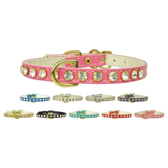 Gold Flower Widget Genuine Leather Dog Collar Purple 18