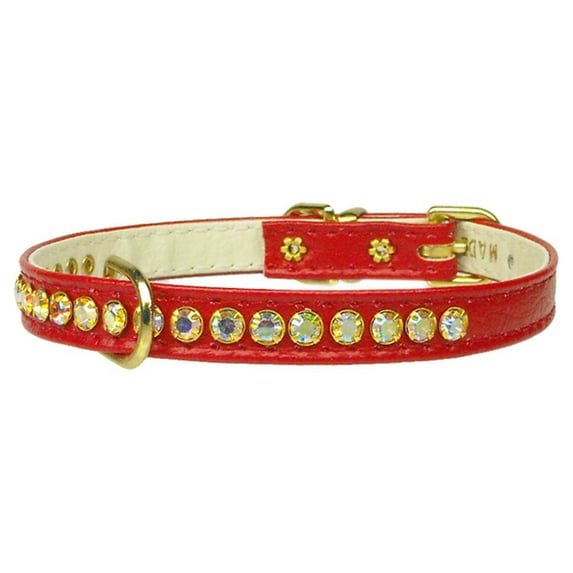 Gold Flower Widget Genuine Metallic Leather Dog Collar Purple 16