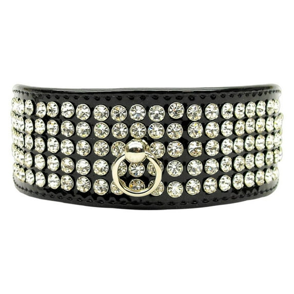 Dog, Puppy Pet Collar, "Patent Five Row Clear Crystal"