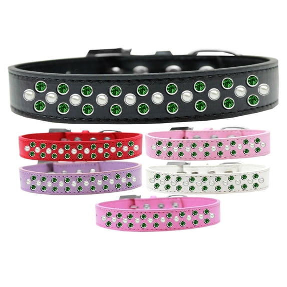 Dog, Puppy Pet Fashion Collar, "Pearl and Emerald Green Crystal Rimsets Sprinkles"