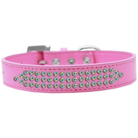 Three Row Ab Crystal Dog Collar Size Size 18 Bright Pink