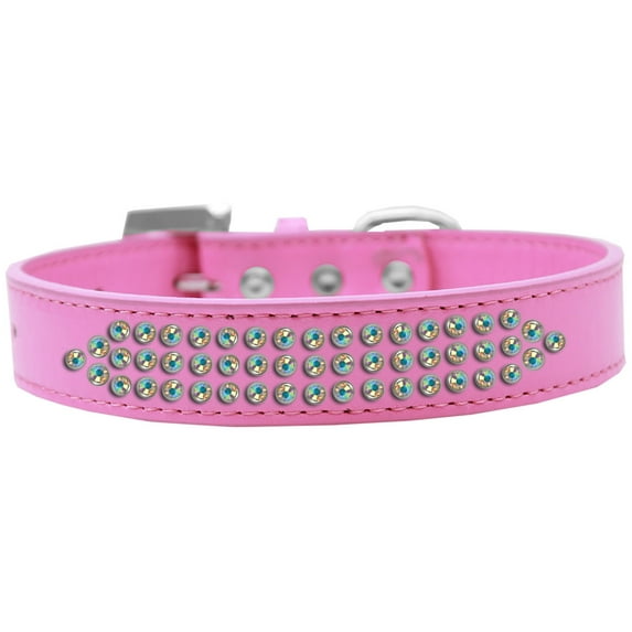 Three Row Ab Crystal Dog Collar Size Size 18 Bright Pink