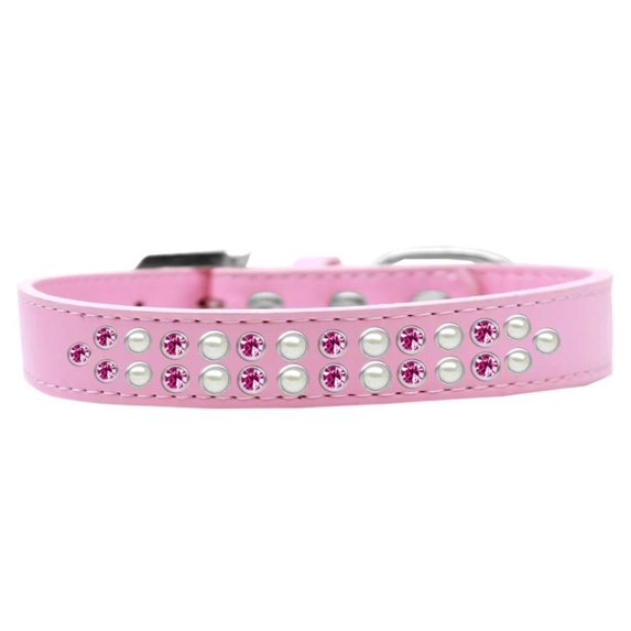 Dog, Puppy  Pet Fashion Collar, "Two Row Pearl And Pink Crystal Rimsets"
