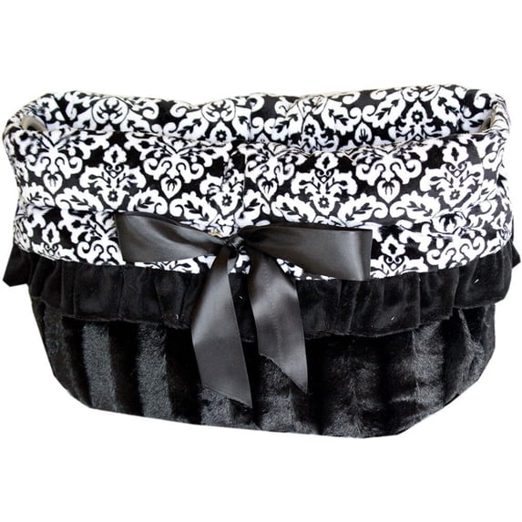 Fancy Black Reversible Snuggle Bugs Pet Bed Bag All-in-One