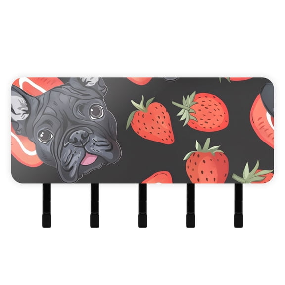 Dog Puppy Strawberries Mail Holder Organizer Wall Mount with Shelf Key Holder Key Rack with 5 Key Hooks for Wall Decorative