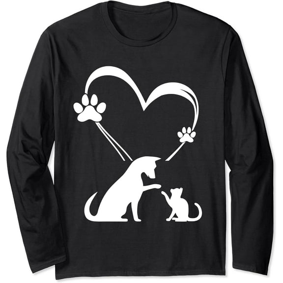 Dog Puppy and Baby Cat Heart - Animal Dog & Cat Heart Long Sleeve T-Shirt