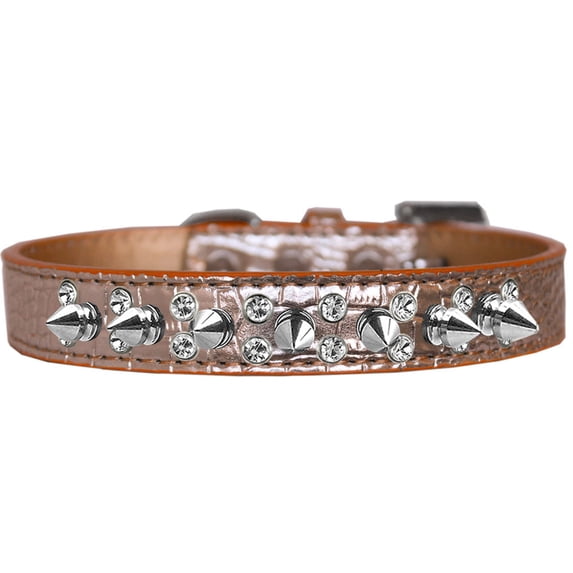 Dog, Puppy and Pet Designer Croc Collar, "Double Crystal Silver Spikes"