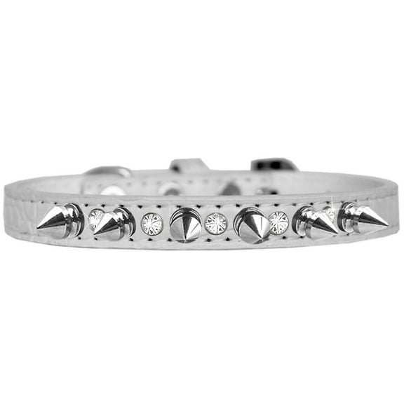 Dog, Puppy and Pet Designer Croc Collar, "Silver Spike Clear Jewel"