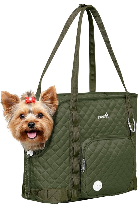 Dog Purse Carrier, Dog Carrier with Pockets for Small Dogs, Fits Dogs 5 lbs to 9 lbs, Cat and Puppies Tote Bag, Outing, Travel, Vet, Green