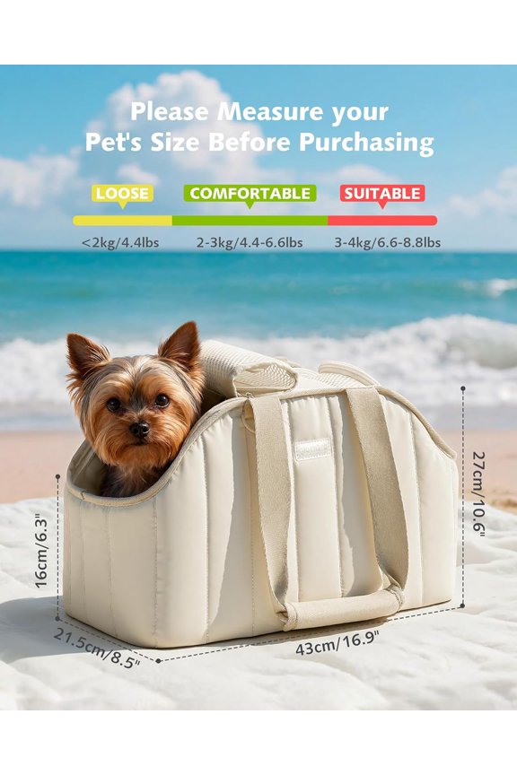 Dog Purse Carrier, Lightweight Soft-Sided Pet Carrier for Small Dogs, Cream