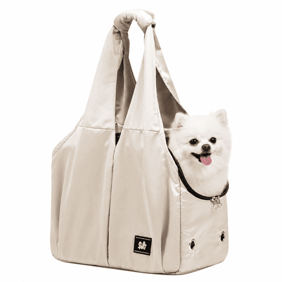 Dog Purse Carrier for Small Dogs, Cats, and Puppies– Soft-Sided Travel Pet Tote Bag with 4 Large Pockets, Fits Pets up to 15 lbs, Foldable for Travel, Outdoor (Beige)