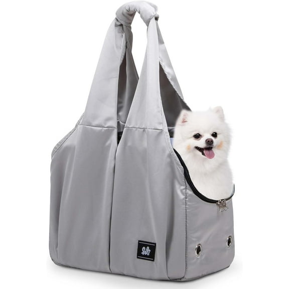 Dog Purse Carrier for Small Dogs, Cats, and Puppies Soft-Sided Travel Pet Tote Bag with 4 Large Pockets, Foldable, Lightweight, Fits Pets up to 15 lbs, for Travel, Outings (Grey)