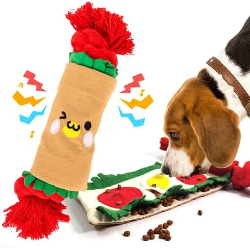 Dog Puzzle Snuffle Mat Toys, Squeaky Enrichment Rope Crinkle Treat Dispensing Tug Toy for Small Medium Large Dog, Boredom and Mental Stimulation Toy, Burrito