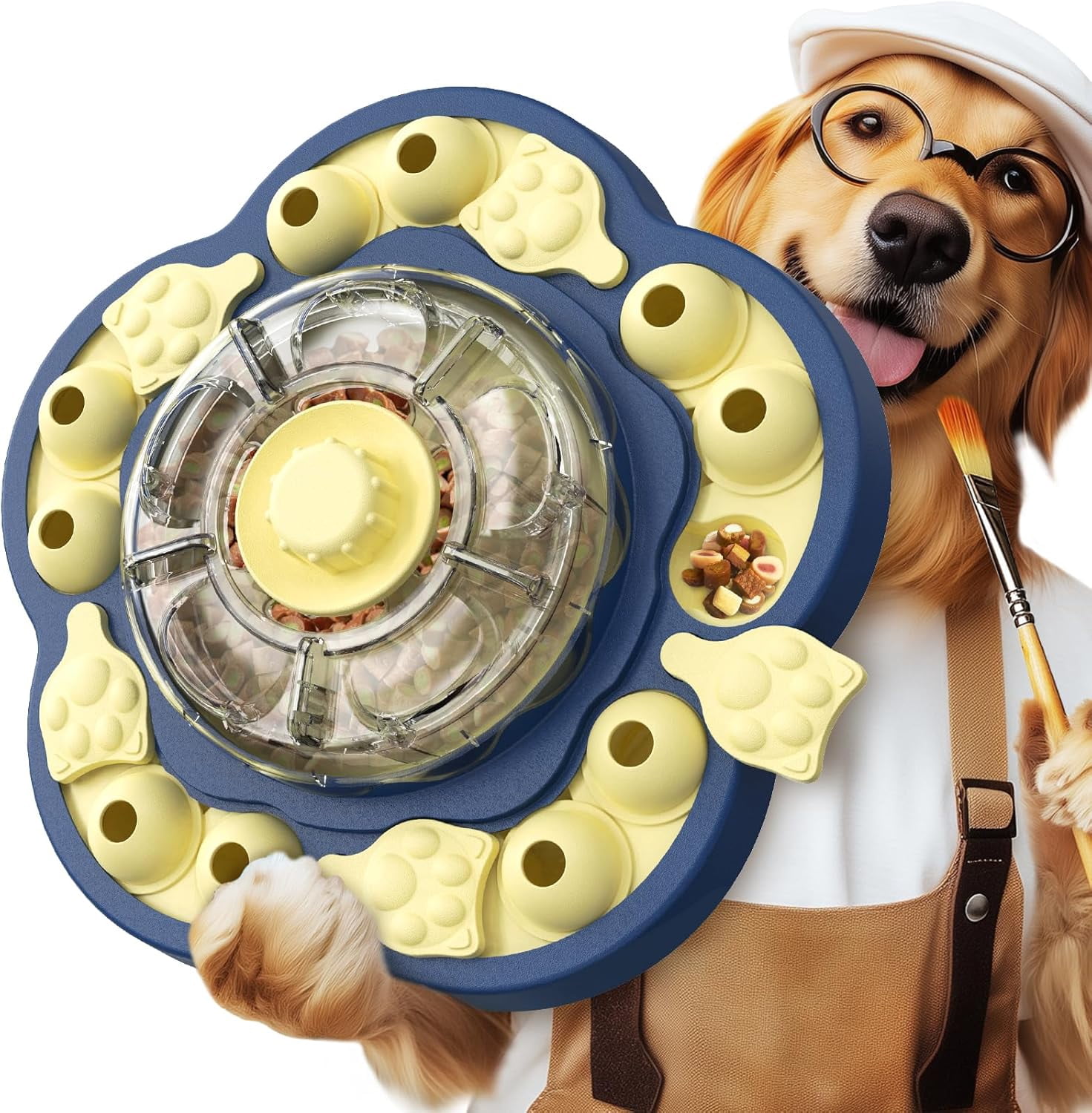 Dog Puzzle Toy, 3 Levels of Step-by-Step Challenge, Spin-to-Release Treat Dispenser, Slow Feeder & Mental Stimulation Enrichment Toy for Small Medium Large Dogs