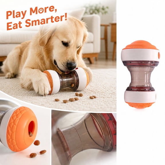 Dog Puzzle Toy, Interactive Treat Dispenser for Mental Stimulation & Boredom Relief, Rotating Slow Feeder Chew Ball for Anxiety Reduction, Durable Rubber Pet Training Toy for Indoor Play, Orange