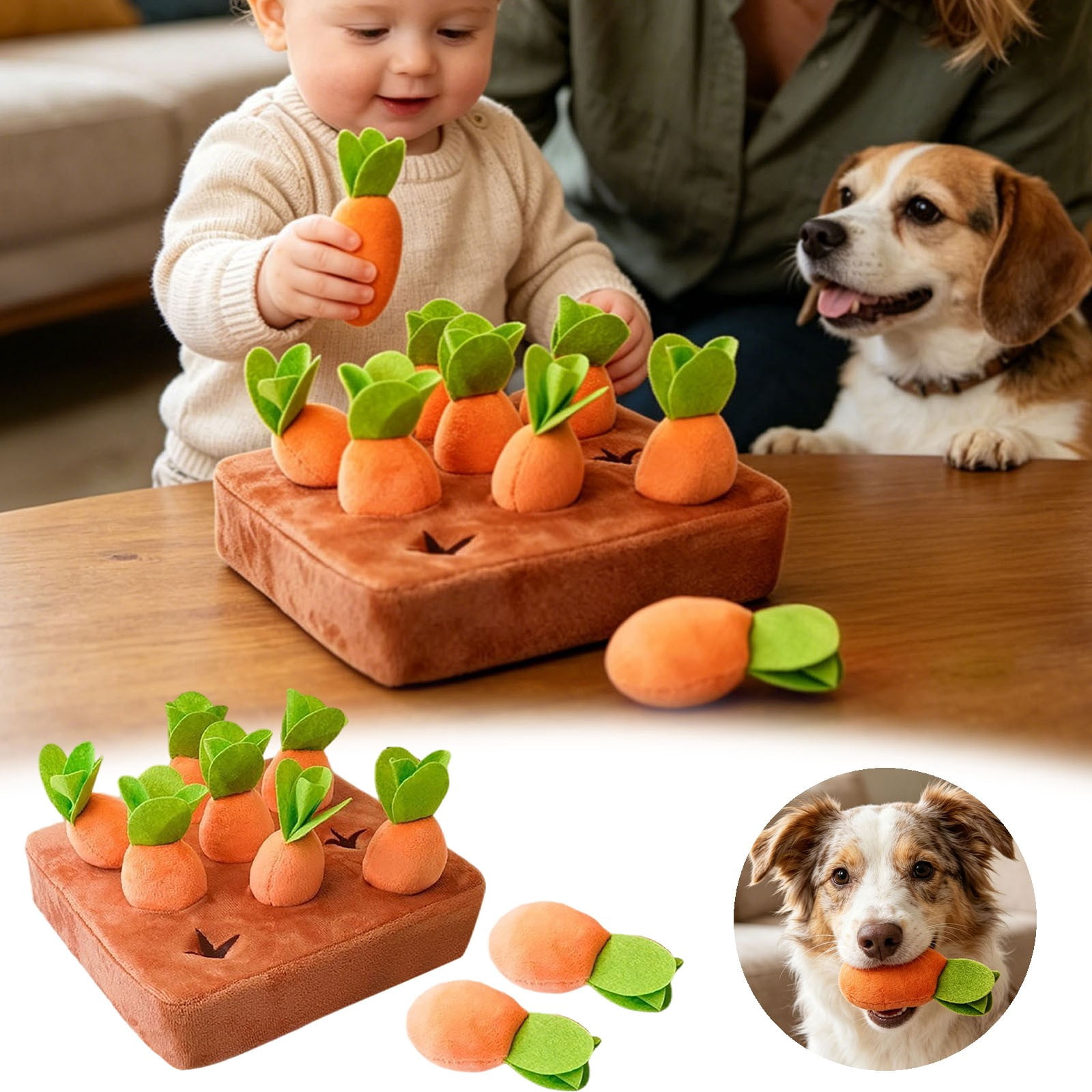 Dog Puzzle Toy Squeaky Carrot Plush Snuffle Mat Interactive Chew Toy for Indoor Play and Boredom Relief