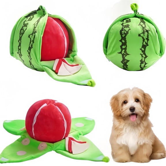 Dog Puzzle Toy Watermelon, Wrinkled Paper & Squeaker Inside, Plush Chew Toy for Small Medium Dogs, Interactive Mental Stimulation
