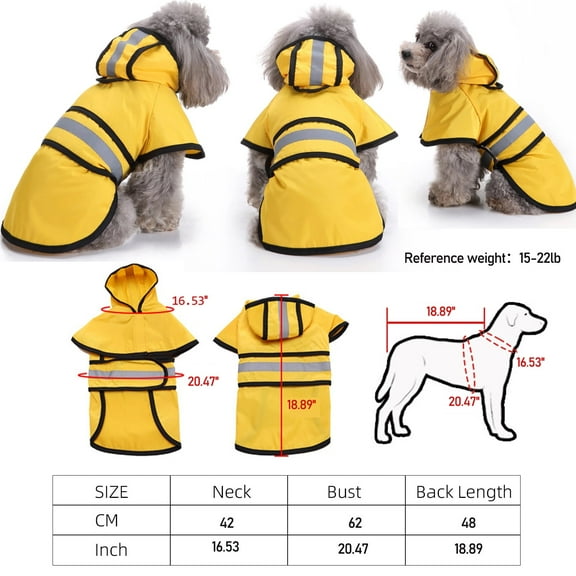 Asunby Dog Raincoat - Waterproof Poncho , Hood & Leash Hole - Adjustable Yellow Rain Jacket for Puppies, Small Dogs & Cats (XL Size)