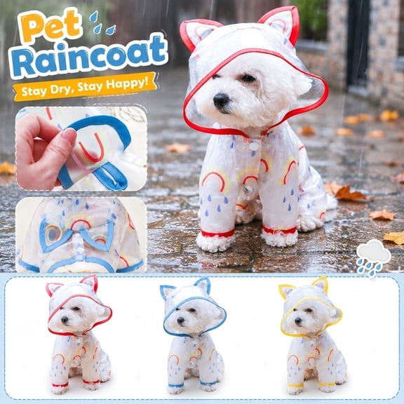 Dog Rain Jacket, Four-Legged Raincoat for Dogs, Full Coverage Dog Raincoats for Small Dogs, Pvc Transparent Raincoat with Transparent Hood, Yellow Trim Xs Size Lightweight