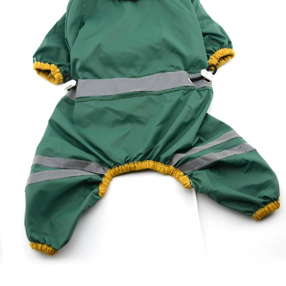 Dog Rain Jacket Green PVC Waterproof Slicker with Open Tail and Elastic Legs for Pets