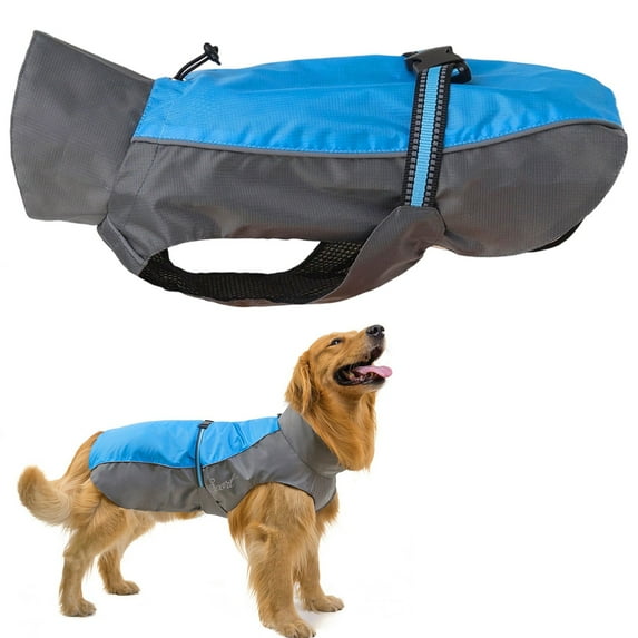 Dog Rain Jacket, Windproof Lightweight Mesh Raincoat with Reflective Stripes, Waterproof Dog Clothing for Small Dogs, for Rainy Day Hiking Walking, Blue