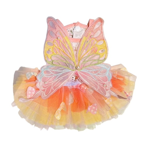 Dog Rainbow Princess Dress with Butterfly Wings, Cute Pet Clothes for Dogs and Cats, Yorkie Chihuahua Poodle, Pet Costumes
