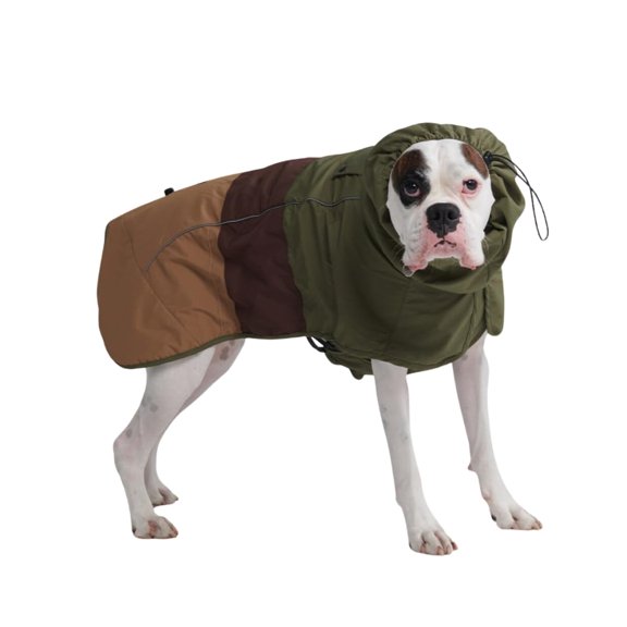 Dog Raincoat 03 - Green Brown Tan 3XL: 60-80lbs Waterproof Windproof Full-Body Pet Jacket