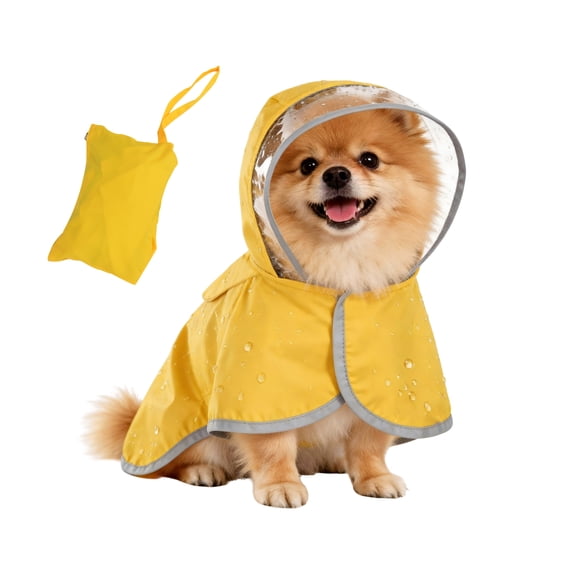 Dog Raincoat, Adjustable Waterproof Dog Rain Jacket with Clear Hood & Double Layer Design, Reflective Strip Straps & Storage Pocket for Small, Medium, Large Dogs, S