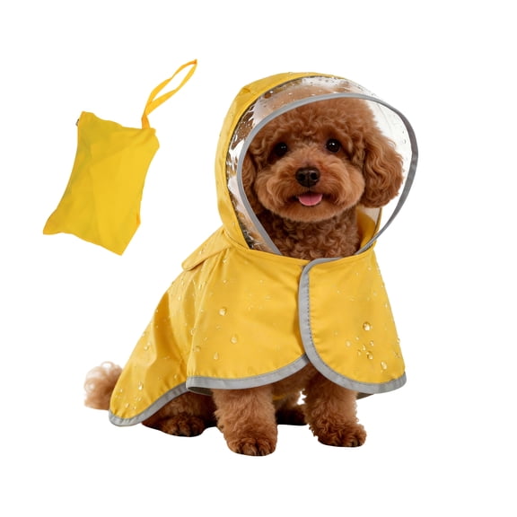 Dog Raincoat, Adjustable Waterproof Dog Rain Jacket with Clear Hood & Double Layer Design, Reflective Strip Straps & Storage Pocket for Small, Medium, Large Dogs, S