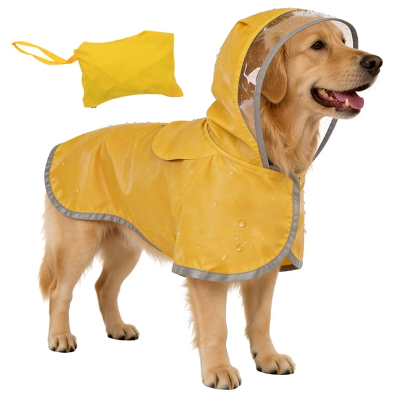 Dog Raincoat, Adjustable Waterproof Dog Rain Jacket with Clear Hood & Double Layer Design, Reflective Strip Straps & Storage Pocket for Small, Medium, Large Dogs, XXL