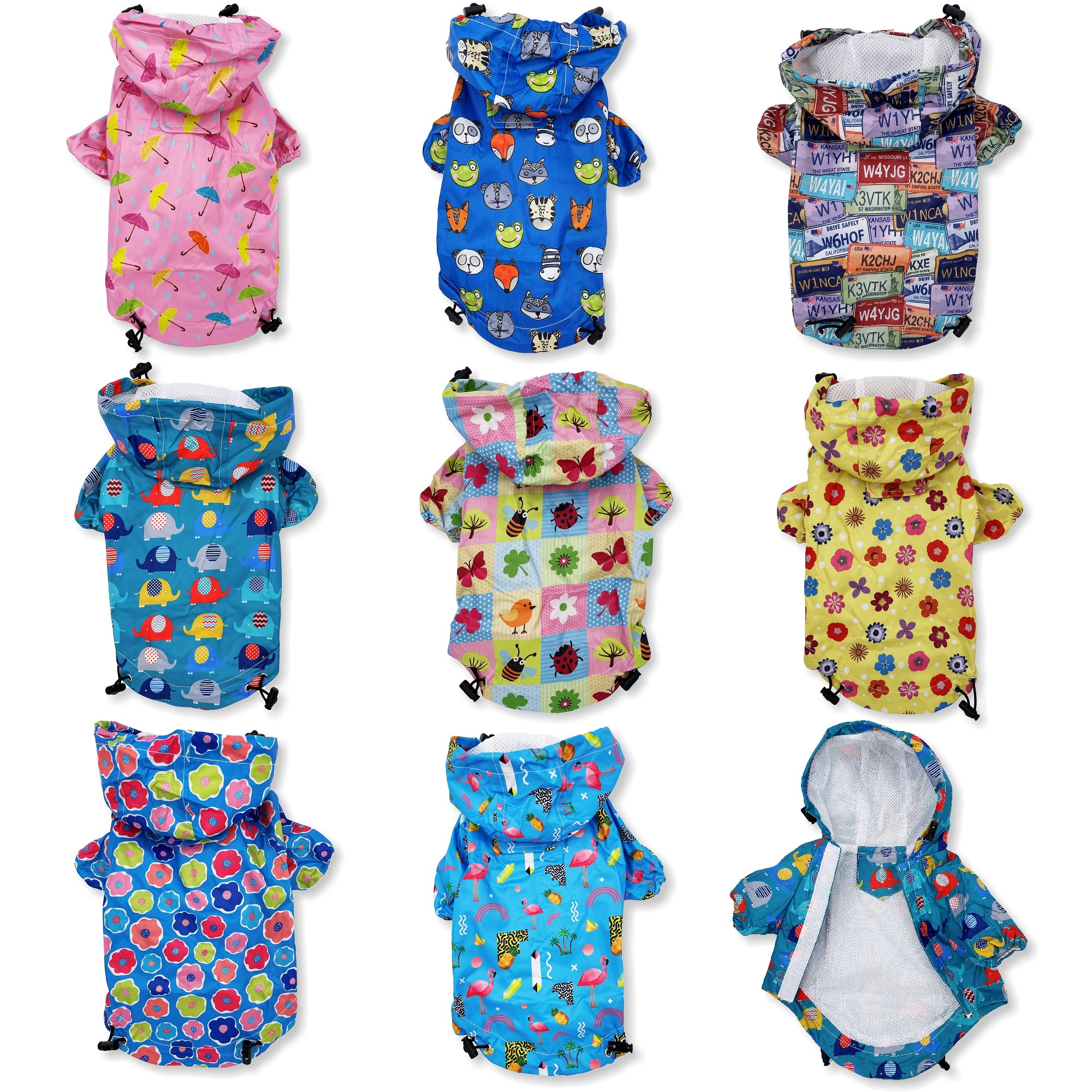 Dog Raincoat Hooded Leash Hole Waterproof Rain Coat Jacket Rainwear For