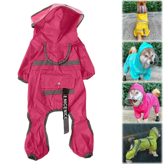 Dog Raincoat with Large Hood, Waterproof 4-Legs Rain Jacket with Pocket and Leash Hole, Reflective Stripes for Small Medium Dogs, for Rainy Days, Yin-02
