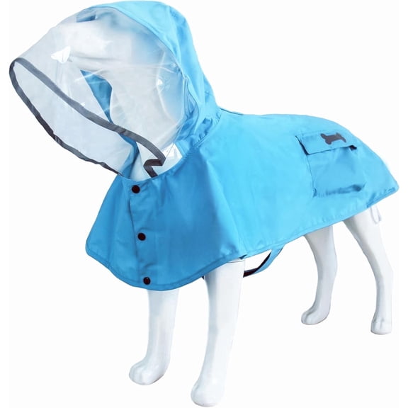 Dog Raincoat, Lightweight Waterproof & Reflective with Hood, Adjustable Pet Poncho(Blue,Small)