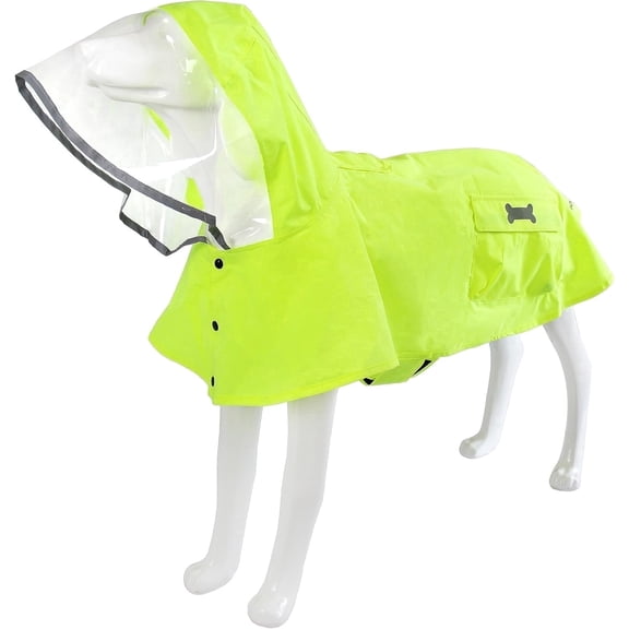 Dog Raincoat, Lightweight Waterproof & Reflective with Hood, Adjustable Pet Poncho(Neon Green,X-Small)