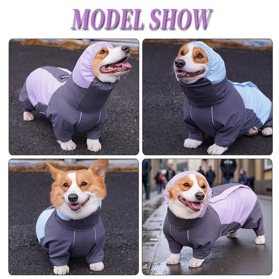 Dog Raincoat Rain Jacket for Small Medium Dogs Corgi, Windproof 4-Legs Doggy with Hood,Lightweight Pet Hoodie with Leash Hole, Rain Coat Rain XLa