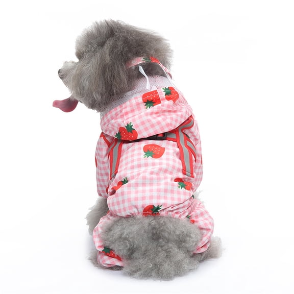 Dog Raincoat With Reflective Strap, Pink Plaid Strawberry Pattern, Waterproof Hooded Design For Small Dogs, Xs Size - Breathable Mesh Lining, Easy To Clean, Suitable For Outdoor