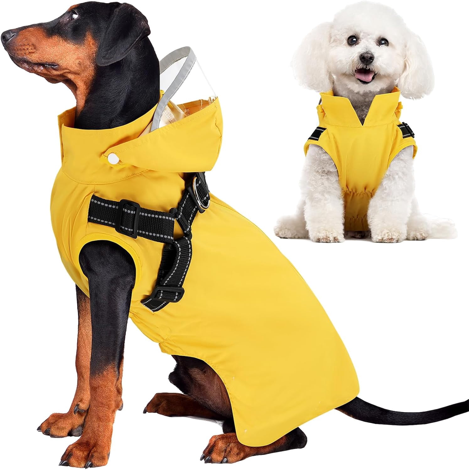 Dog Raincoat Waterproof - Dog Rain Jacket with Harness and Hood Lightweight, Reflective Dogs Rain Coat for Large Medium Small Dogs Girl Boy Puppy Poncho Pet Clothes (Yellow, XL)