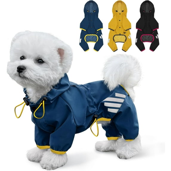 Dog Raincoat, Waterproof Dog Rain Jacket with Hood, Rain Coat with Leash Hole, Reflective Strap for Small Medium Dogs, Lightweight Puppy Clothes(Blue,S)
