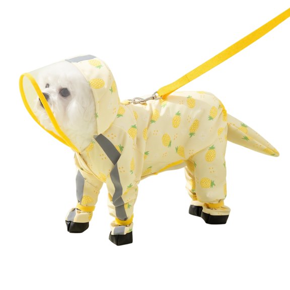 Dog Raincoat, Waterproof Full Coverage with Foot and Tail Coverage Hooded Yellow X-Small 1 Piece Pineapple Pattern Pet Rain Jacket with Reflective Stripes for Small Dogs Outdoor Walking Rainy Day Use