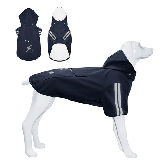 Dog Raincoat, Waterproof Hooded Dog Rain Jacket, Adjustable Dog Raincoat with Hood Leash Hole, Lightweight Pet Raincoat with Reflective Strip, Dog Raincoats for Small Medium Large Dogs (M, Navy Blue)